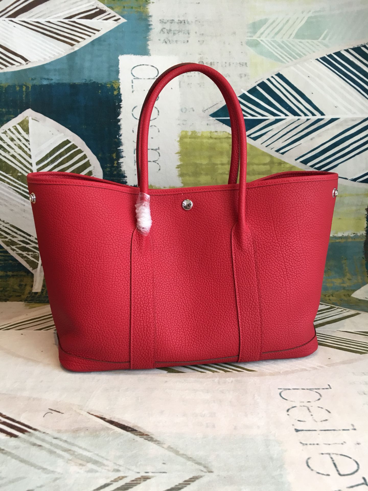 Hermes Garden Party 30cm Tote Handbag In Dark Red Clemence Leather